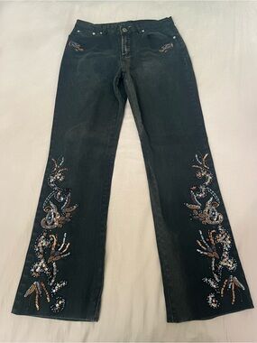 Y2K Beaded Fairy Black Flare Jeans